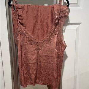 Ladies Lace-Trim Satin Pajama set  - Mauve Pink